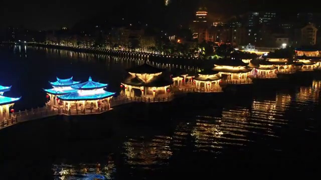 航拍潮州广济桥震撼灯光秀视频素材