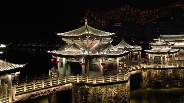 航拍潮州广济桥震撼灯光秀视频素材