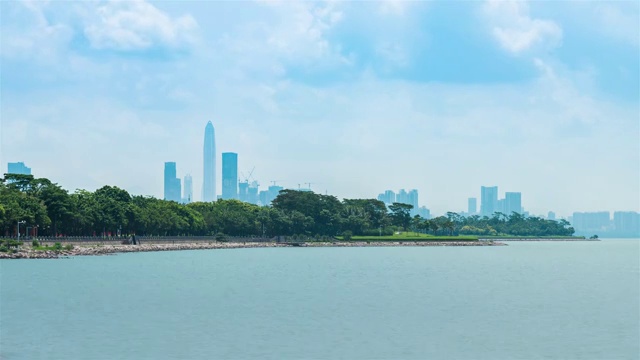 深圳湾公园与远处的平安金融中心视频素材