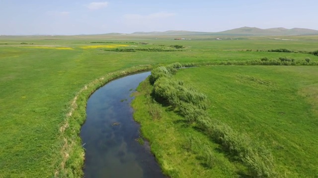 内蒙古锡林格勒盟东乌旗乌拉盖大草原九曲弯航拍视频素材