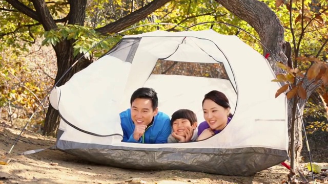 快乐的年轻家庭户外野营视频素材