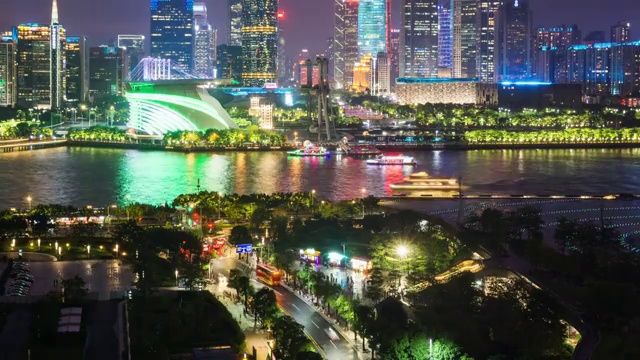 广东广州海心沙夜景高视角鸟瞰图视频素材