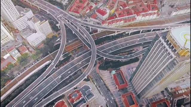中国青岛老城区立交桥航拍视频素材