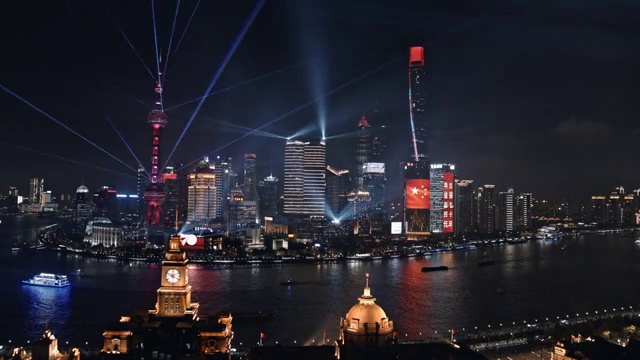 航拍上海灯光秀视频素材