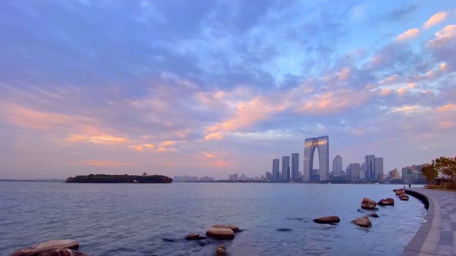 苏州金鸡湖滨水城市风光延时视频下载