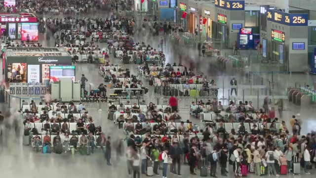 上海春运虹桥火车站延时摄影素材视频购买