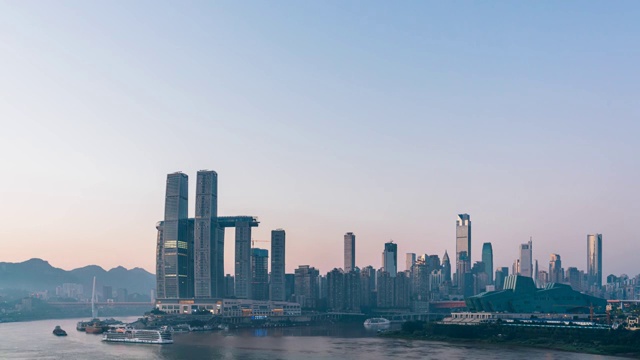 中国重庆朝天门码头清晨风光延时摄影视频素材