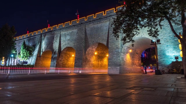 西安城墙门洞夜景延时视频下载