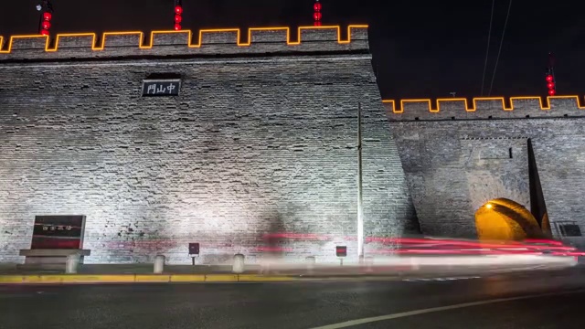 西安城墙中山门夜景延时视频下载