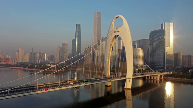 航拍广东省广州市猎德大桥早晨风光视频素材