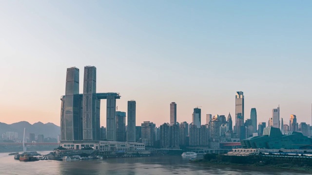 中国重庆朝天门码头清晨风光延时摄影视频素材