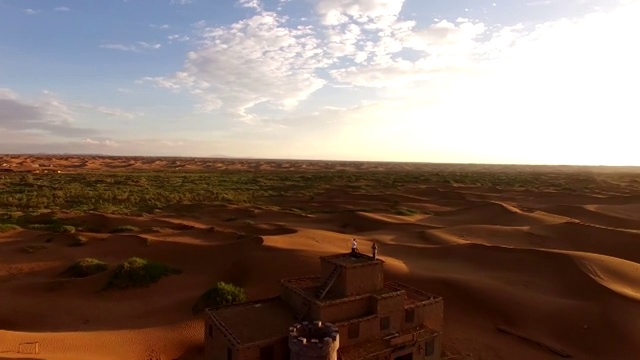 航拍腾格里沙漠日落视频素材