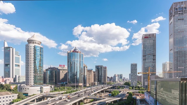 北京国贸都市风光广角固定机位延时摄影视频素材