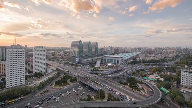 中国北京西直门立交桥广角固定机位延时摄影视频素材