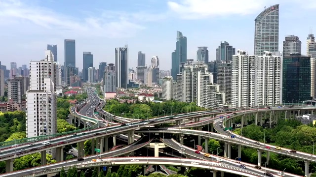 航拍上海延安路高架立交4k视频视频素材