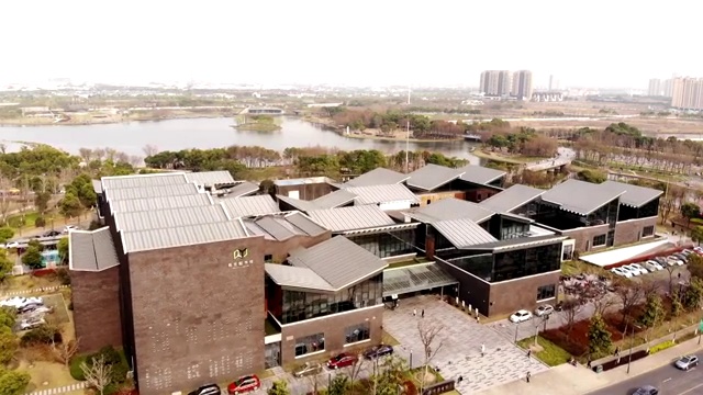 航拍上海嘉定图书馆4k视频视频素材