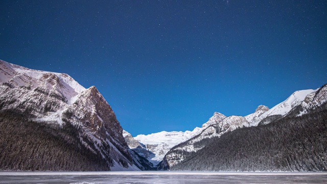 延时视频-加拿大路易斯湖的冬季星空视频素材
