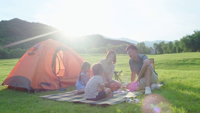年轻家庭户外野餐视频素材