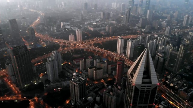 航拍上海延安路高架立交高清视频视频素材