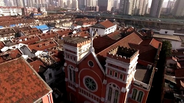 航拍上海大田路天主教堂4k视频视频素材