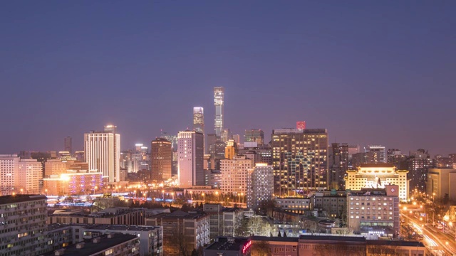 北京城市天际线夜景广角固定机位延时摄影视频素材