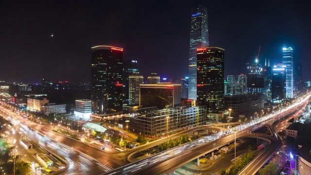 北京国贸天际线夜景固定机位延时摄影视频素材