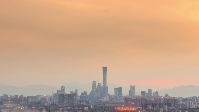 北京城市天际线黄昏广角固定机位延时摄影视频素材