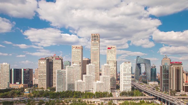 北京国贸都市风光广角日落延时摄影视频素材