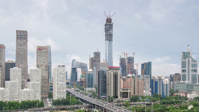 北京国贸都市风光广角固定机位延时摄影视频素材