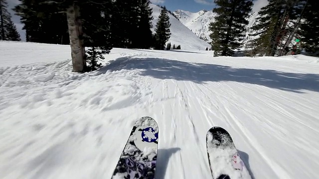 WS POV在晴朗的一天在滑雪胜地滑雪/阿尔塔，犹他州，美国视频素材