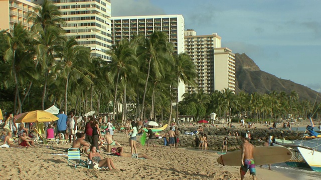 拥挤的威基基海滩/檀，夏威夷，美国视频下载