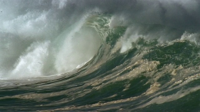 中等镜头卷曲的海浪打破威美亚湾/瓦胡岛，夏威夷视频下载