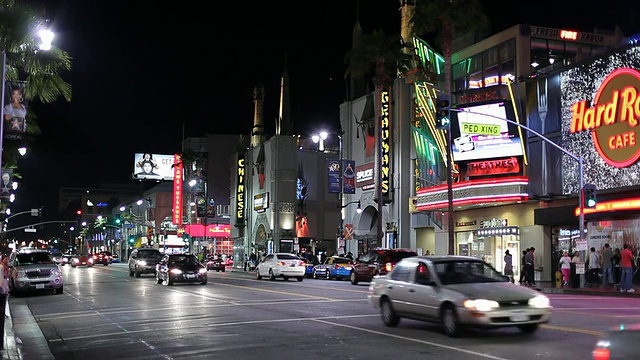 晚上的WS街景/好莱坞，洛杉矶，加利福尼亚，美国视频素材
