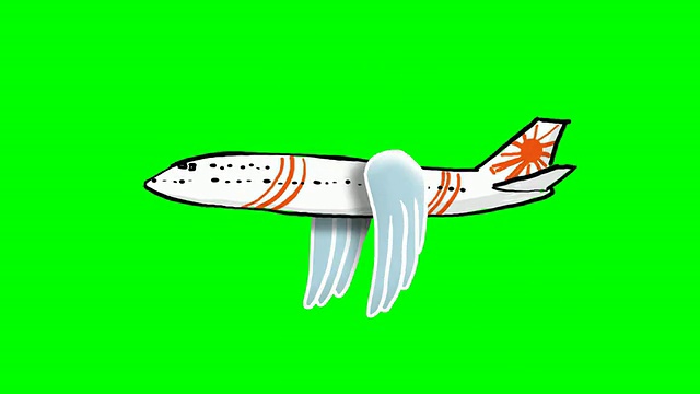 绿色屏幕上有扇动翅膀的卡通飞机视频下载