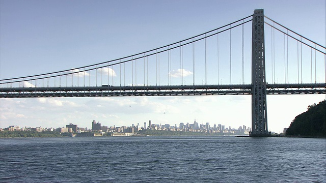 WS乔治华盛顿大桥与城市天际线的距离/纽约，美国视频素材