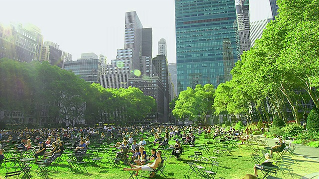 T/L在美国纽约的公园里坐着或走着的人们视频素材