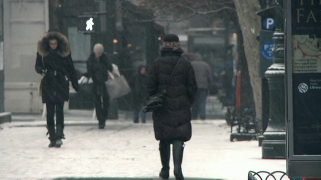 冬天，人们走在人行道上/纽约，美国视频素材