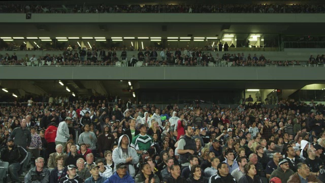 在新西兰奥克兰的伊登公园体育场，观众们在比赛期间起立欢呼视频素材