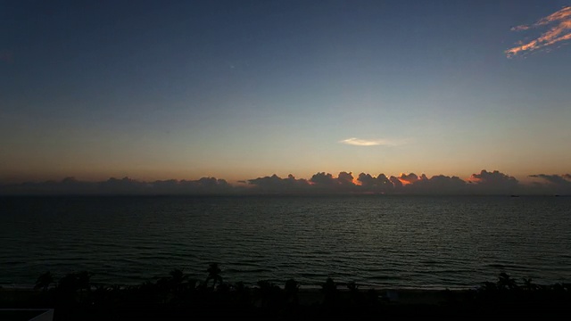 T/L日出在大西洋海滩和棕榈树的前景/迈阿密，佛罗里达视频下载