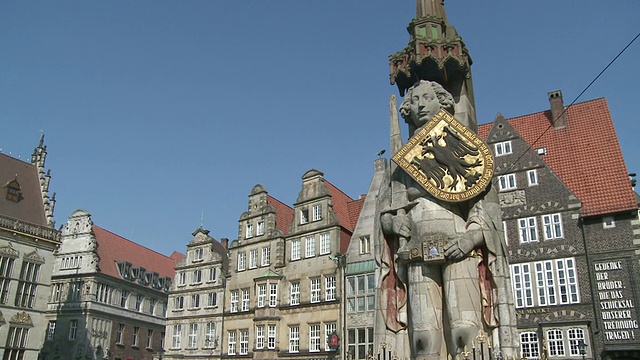德国不来梅市场广场的罗兰雕像视频购买