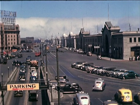 1939年，高角广角拍摄海滨/旧金山，加利福尼亚交通视频素材