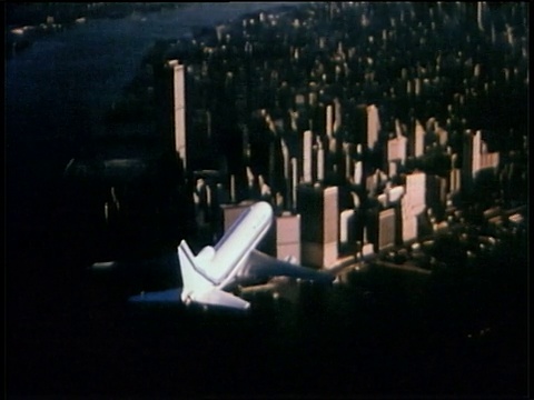 1976年，空中客机接近曼哈顿市中心和世界贸易中心/纽约市视频素材