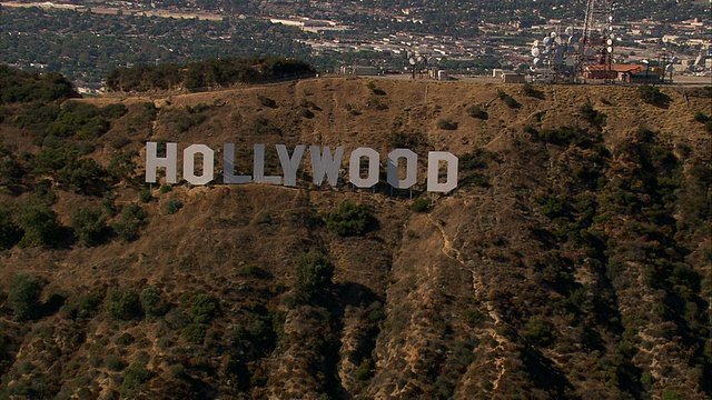 美国加州洛杉矶，航拍TS显示好莱坞标志。视频素材