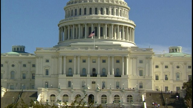 1996年美国华盛顿，人们走在美国国会大厦外的台阶上视频下载