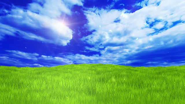 绿色的田野，蔚蓝的天空视频素材