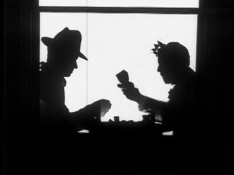黑白，MS，牛仔和国王扑克牌的剪影，牛仔获胜，1924视频下载