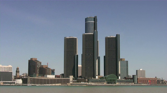 美国密歇根州底特律市中心。城市景观。天际线。加拿大温莎的景色。视频素材