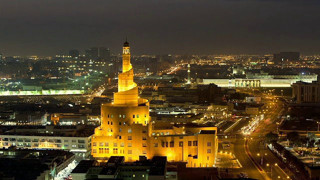 卡塔尔多哈市卡塞姆达尔维什法赫鲁伊斯兰中心的WS AERIAL T/L螺旋清真寺视频下载