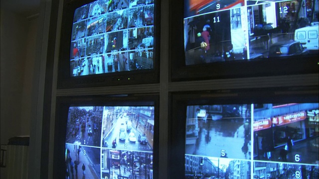 CU, PAN，伦敦街道的安全监控监视器，英国伦敦视频下载