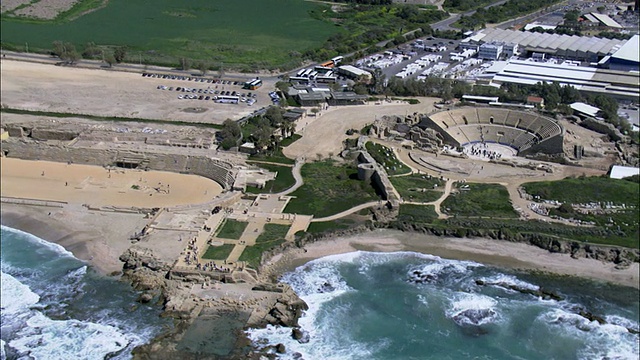 空中的圆形剧场由大希律，古凯撒利亚，以色列视频素材